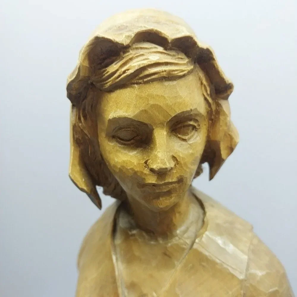 Hand Carved Farm Woman Peasant Folk Art Sculpture 19